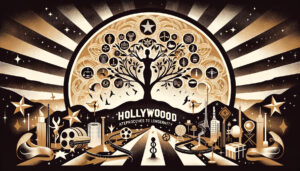 graphic illustration depicting integrative approaches to longevity, designed with a Hollywood aesthetic