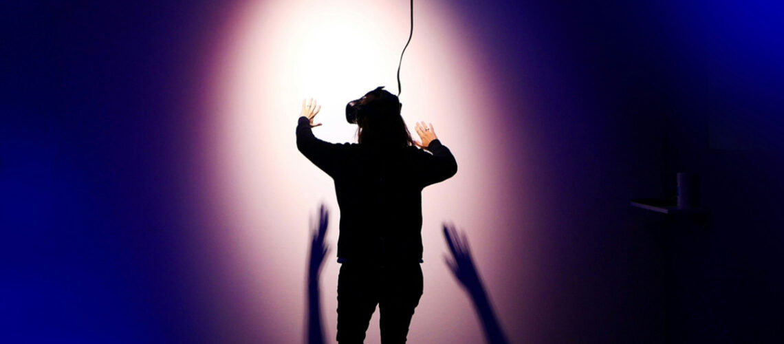 a person wearing a virtual reality headset